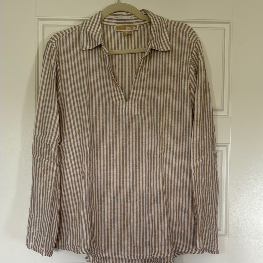 Michael Kors Tan and White Striped Top